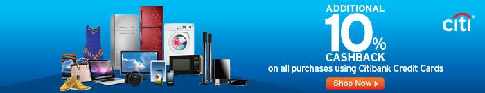 Additional 10% cashback on all purchases using citibank credit cards