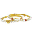 Jpearls Ravishing Red Bead & Pearls Bangles  - Set Of 2