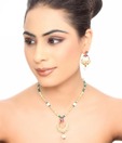 Kshitij Elite Cream & Green Bead Necklace Set