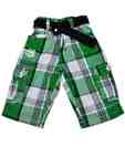 Ruff Green Checks Bermuda With Belt For Kids