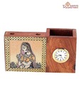 Aapno Rajasthan Real Gem Stone Pen Holder With Watch-012