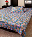 Aapno Rajasthan Floral Pink & Blue Double Bed Sheet Set