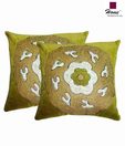 Home Green Floral Embroidery Velvet Cushion Cover Set-2 pcs