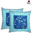 Home Set Of 2 Blue Floral Poplin Cushion Covers