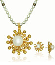 OPS. Ornate Gold Plated Pearl Pendant Set DSNPS51