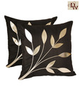 Home Kraft Floral Rexine Black Cushion Cover Set