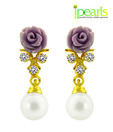Jpearls Mauve Rose CZ Pearl Earrings