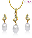 Nisa Pearls Lavish Curl American Diamond & Pearl Drop Pendant Set
