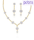 Peora Beautifully Crafted 18 Karat Gold and Rhodium Plated Necklace Set