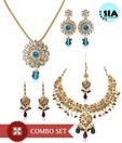 Sia Sparkling Rasrawa Necklace Set With Maang Tika & Pendant Set Combo