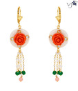 Vatika Exquisite Orange Coral Flower Fusion Stone Hanging Earrings
