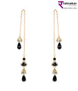Ratnakar Black Stone & Crystal Studded Jadtar Hanging Earrings