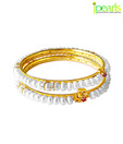 Jpearls CZ Button Pearl Bangles Pair
