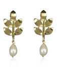 Kshitij Golden Leaves Pearl Earrings