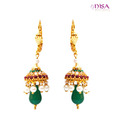 Nisa Pearls Green Drop Jhumka Style Earrings