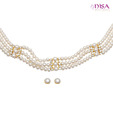 Nisa Pearls Three Row White Pearl Necklace Set