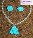 Niharikaa Feroza Flower Coral Pearl Set