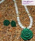 Niharikaa Green Flower Coral Pearl Set