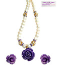Niharikaa Pearls Violet Coral Flower Necklace Set