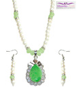 Niharikaa Pearls Daisy Green Necklace Set