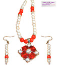 Niharikaa Pearls Korean Red Locket Necklace Set
