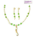 Niharikaa Pearls Green & White Pearl Set