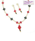 Niharikaa Pearls Designer Red & Green Pearls Necklace Set