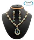 Vendee Fashions Divine Blue & Golden Necklace Set with Free Earrings