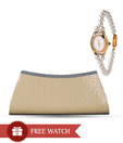Oleva Light Brown Croc Print Shimmery Clutch With Free Women