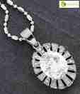 Opaleena Oval CZ Silver Chain Pendant