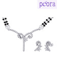 Peora Rhodium Plated Two String Mangalsutra Set