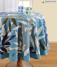 Swayam Turquoise Leaf Print Table Sheet For  6 Seater
