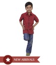 Kilkari Red Block Print  Half Sleeve Shirt For Kids