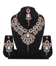 Variation Ornate Pink & Green Patwa Necklace Set with Maangtika