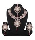 Variation Plush Pink Patwa Necklace Set with Maangtika