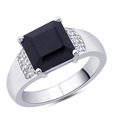 Peora Sterling Silver Black Square Cut CZ Ring