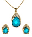 Oleva Pear Shaped Faceted Blue Stone Pendant Set