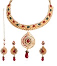 Touchstone Red Pear Drop Ethnic Necklace Set
