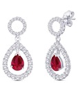 Peora Pear Drop Red CZ Sterling Silver Hanging Earrings