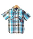 Beebay Turquoise Multi Badge Checkered Boys Shirt For Kids