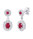 Peora Sterling Silver Round Drop Red CZ Hanging Earrings