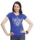 Raves Royal Blue Printed Cotton T-Shirt