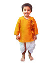 DotnDitto Yellow & White Angrakha Dhoti-Kurta For Kids