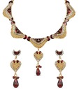 Adhira Glittering Abstract Design Red Drop Necklace Set