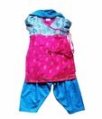 DotnDitto Fuchsia Pink & Blue Block Printed Angrakha Suit For Kids