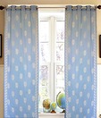 Dekor World Blue Leaf Eyelet Sheer Curtain
