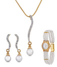 Oleva AD & Elongated Pearl Drop Pendent Set & Pearl Watch Combo