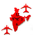 Panache Red India Map With Planes Wall Clock