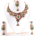 Kriaa Paisley Pink Emphasis CZ Necklace Set with Maang Tika