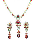 Shopperz Ville Red Drop Flower Kundan Necklace Set